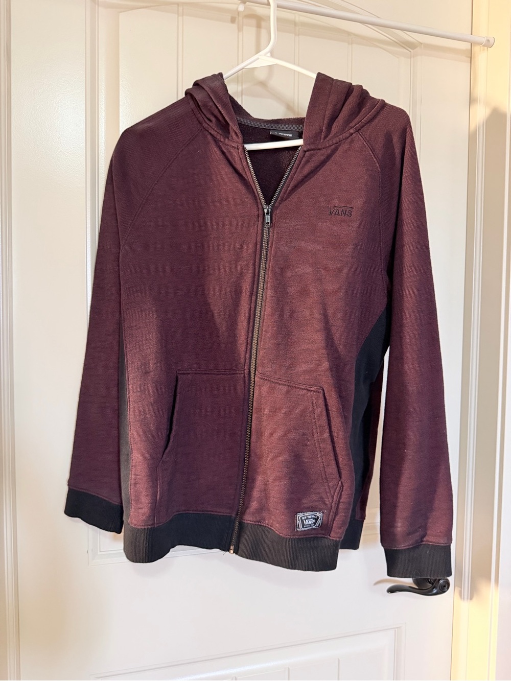 Vans Maroon Full-Zip Hoodie with Black Trim unisex design